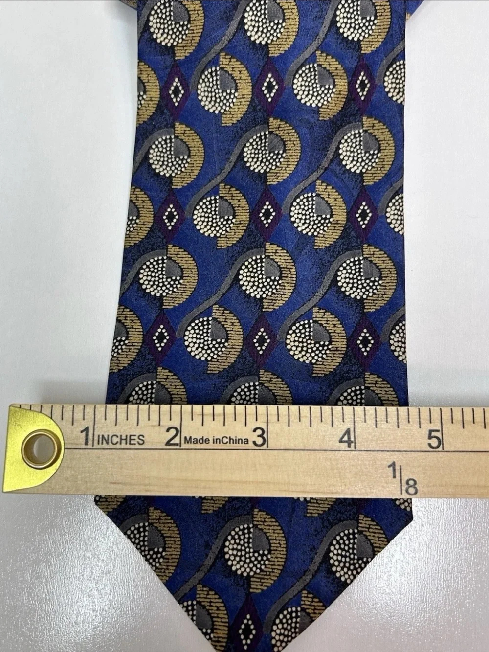 Italian Silk Geometric Necktie Blue Gold Gray Classic Business Wedding Tie